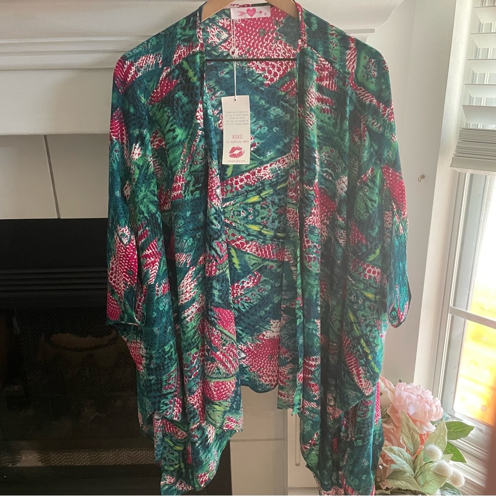 Buddy Love Mindy 2 Alligator  Draped Open Kimono Cover Up Cardi Size S/M